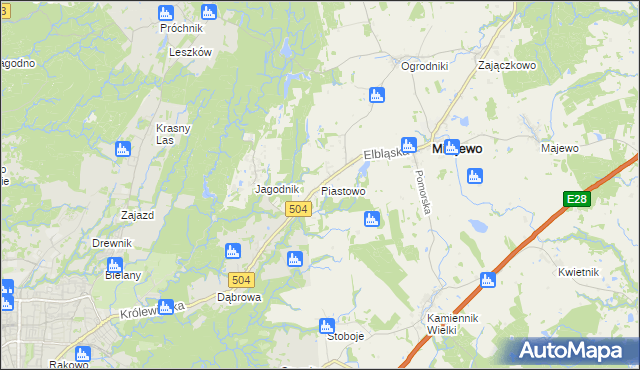 mapa Piastowo gmina Milejewo, Piastowo gmina Milejewo na mapie Targeo