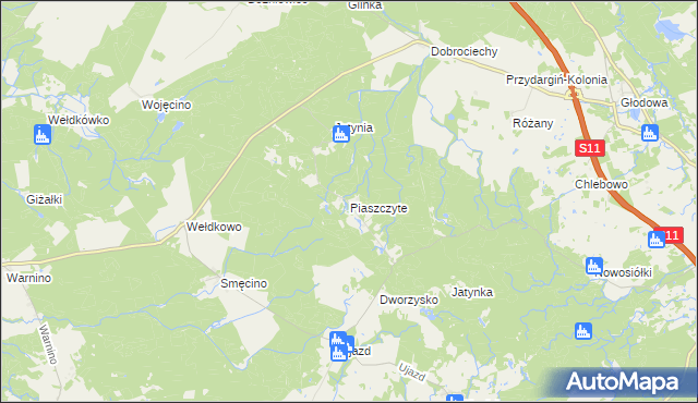 mapa Piaszczyte gmina Bobolice, Piaszczyte gmina Bobolice na mapie Targeo