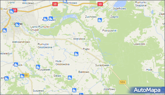 mapa Piątki gmina Lipno, Piątki gmina Lipno na mapie Targeo