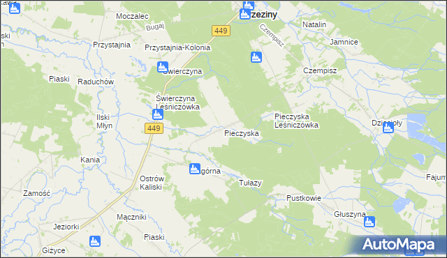 mapa Pieczyska gmina Brzeziny, Pieczyska gmina Brzeziny na mapie Targeo