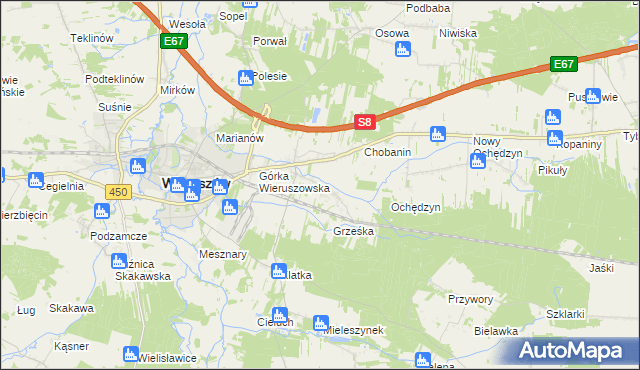 mapa Pieczyska gmina Wieruszów, Pieczyska gmina Wieruszów na mapie Targeo