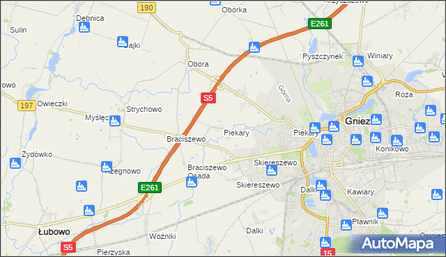 mapa Piekary gmina Gniezno, Piekary gmina Gniezno na mapie Targeo