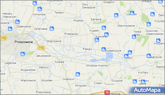 mapa Piekary gmina Proszowice, Piekary gmina Proszowice na mapie Targeo