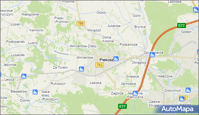 mapa Piekoszów, Piekoszów na mapie Targeo