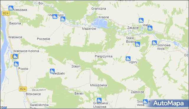 mapa Pielgrzymka gmina Józefów nad Wisłą, Pielgrzymka gmina Józefów nad Wisłą na mapie Targeo