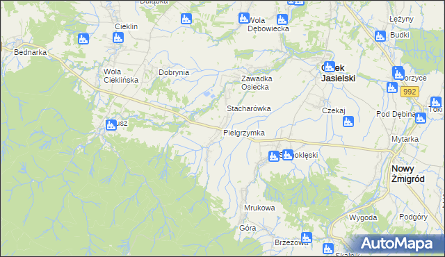 mapa Pielgrzymka gmina Osiek Jasielski, Pielgrzymka gmina Osiek Jasielski na mapie Targeo