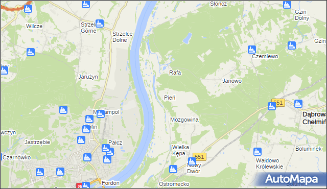 mapa Pień gmina Dąbrowa Chełmińska, Pień gmina Dąbrowa Chełmińska na mapie Targeo