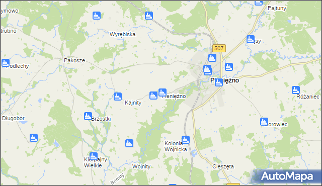 mapa Pieniężno powiat braniewski, Pieniężno powiat braniewski na mapie Targeo