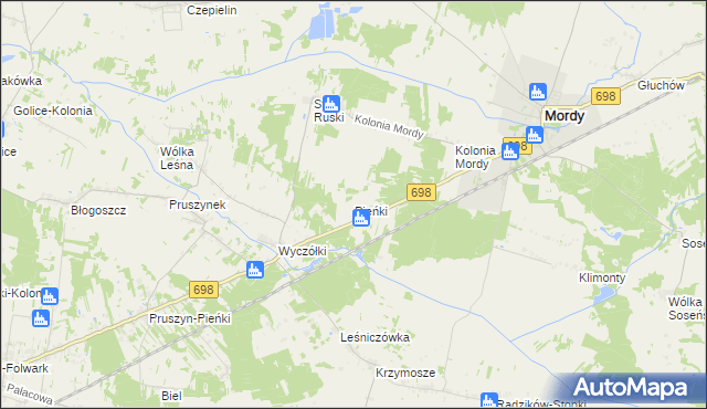 mapa Pieńki gmina Mordy, Pieńki gmina Mordy na mapie Targeo