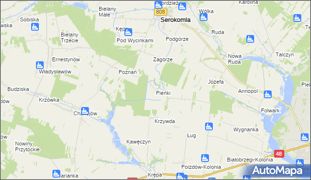 mapa Pieńki gmina Serokomla, Pieńki gmina Serokomla na mapie Targeo