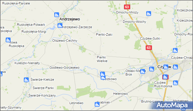 mapa Pieńki Wielkie, Pieńki Wielkie na mapie Targeo