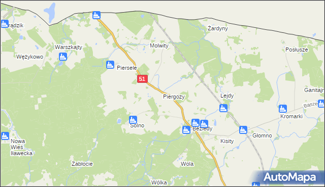 mapa Piergozy gmina Bartoszyce, Piergozy gmina Bartoszyce na mapie Targeo