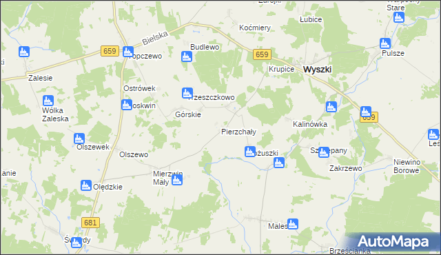 mapa Pierzchały gmina Wyszki, Pierzchały gmina Wyszki na mapie Targeo