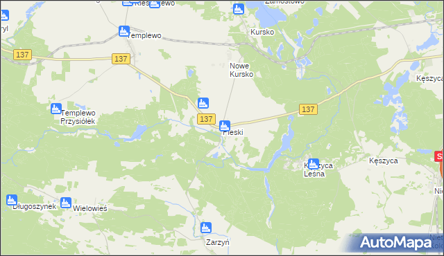 mapa Pieski gmina Międzyrzecz, Pieski gmina Międzyrzecz na mapie Targeo