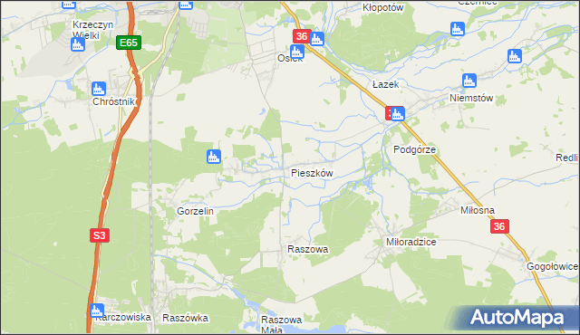 mapa Pieszków gmina Lubin, Pieszków gmina Lubin na mapie Targeo