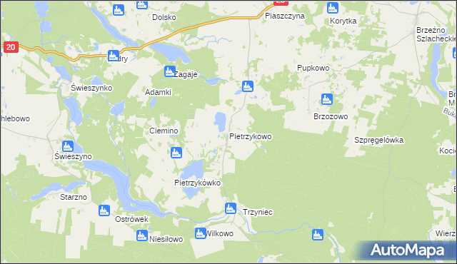 mapa Pietrzykowo gmina Koczała, Pietrzykowo gmina Koczała na mapie Targeo