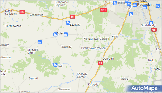 mapa Pietrzykowo-Wyszki, Pietrzykowo-Wyszki na mapie Targeo