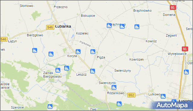 mapa Pigża gmina Łubianka, Pigża gmina Łubianka na mapie Targeo