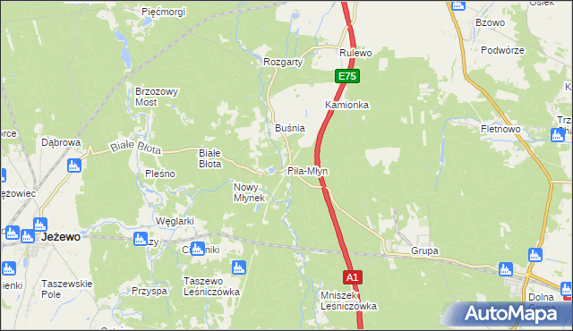 mapa Piła-Młyn gmina Jeżewo, Piła-Młyn gmina Jeżewo na mapie Targeo
