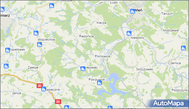 mapa Pilchowice gmina Wleń, Pilchowice gmina Wleń na mapie Targeo