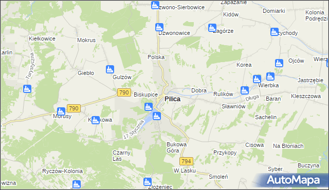 mapa Pilica powiat zawierciański, Pilica powiat zawierciański na mapie Targeo