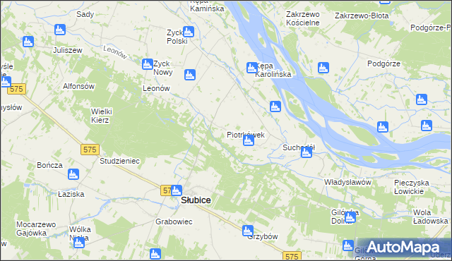 mapa Piotrkówek gmina Słubice, Piotrkówek gmina Słubice na mapie Targeo