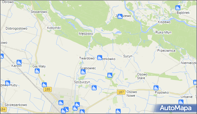 mapa Piotrkówko gmina Szamotuły, Piotrkówko gmina Szamotuły na mapie Targeo