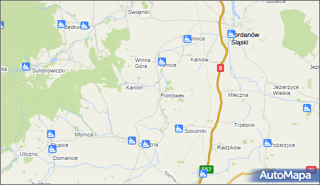 mapa Piotrówek gmina Jordanów Śląski, Piotrówek gmina Jordanów Śląski na mapie Targeo
