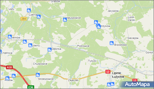 mapa Piotrowice gmina Lipinki Łużyckie, Piotrowice gmina Lipinki Łużyckie na mapie Targeo