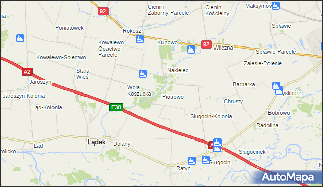 mapa Piotrowo gmina Lądek, Piotrowo gmina Lądek na mapie Targeo