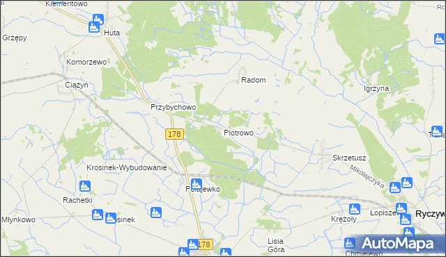 mapa Piotrowo gmina Ryczywół, Piotrowo gmina Ryczywół na mapie Targeo