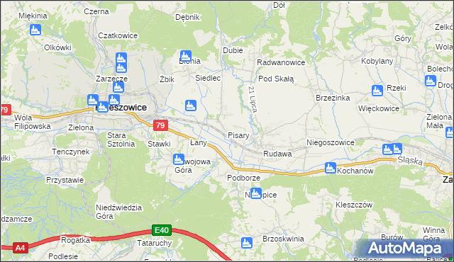 mapa Pisary gmina Zabierzów, Pisary gmina Zabierzów na mapie Targeo