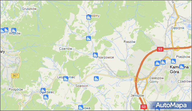 mapa Pisarzowice gmina Kamienna Góra, Pisarzowice gmina Kamienna Góra na mapie Targeo