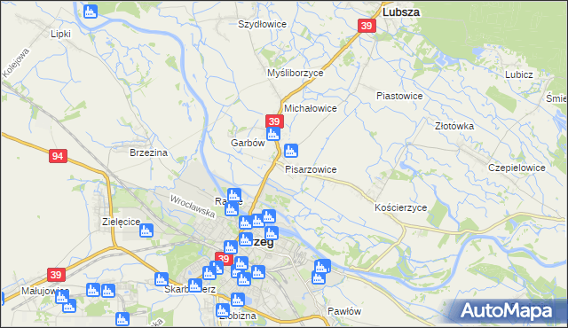 mapa Pisarzowice gmina Lubsza, Pisarzowice gmina Lubsza na mapie Targeo