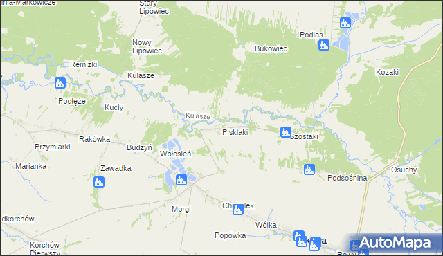 mapa Pisklaki, Pisklaki na mapie Targeo