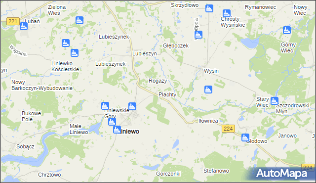 mapa Płachty gmina Liniewo, Płachty gmina Liniewo na mapie Targeo