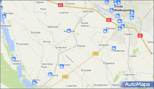 mapa Płaczki gmina Zaniemyśl, Płaczki gmina Zaniemyśl na mapie Targeo