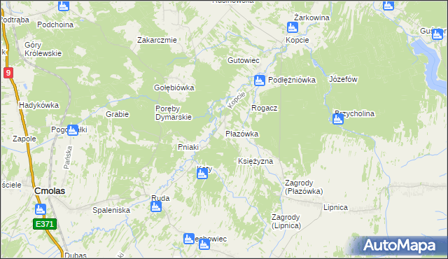 mapa Płazówka gmina Dzikowiec, Płazówka gmina Dzikowiec na mapie Targeo