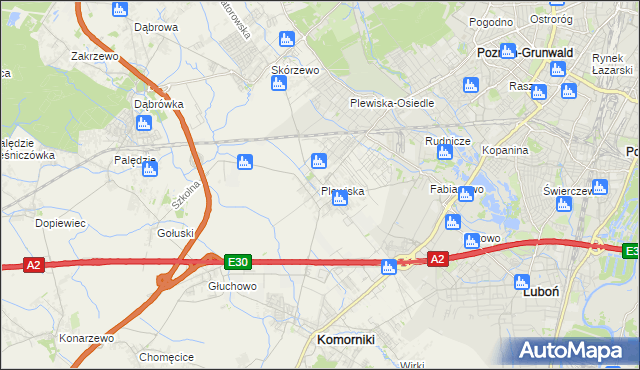 mapa Plewiska gmina Komorniki, Plewiska gmina Komorniki na mapie Targeo