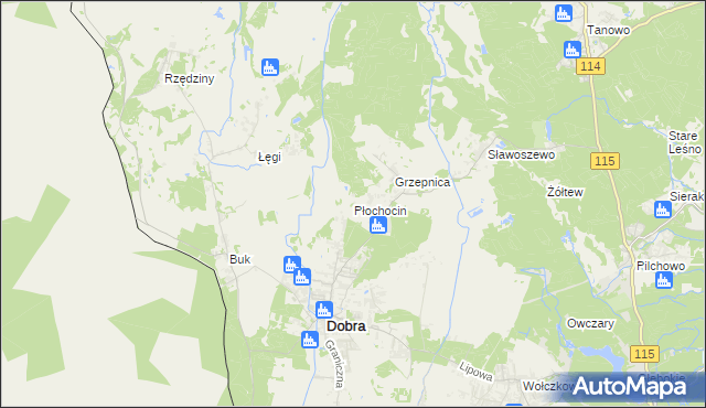 mapa Płochocin gmina Dobra (Szczecińska), Płochocin gmina Dobra (Szczecińska) na mapie Targeo