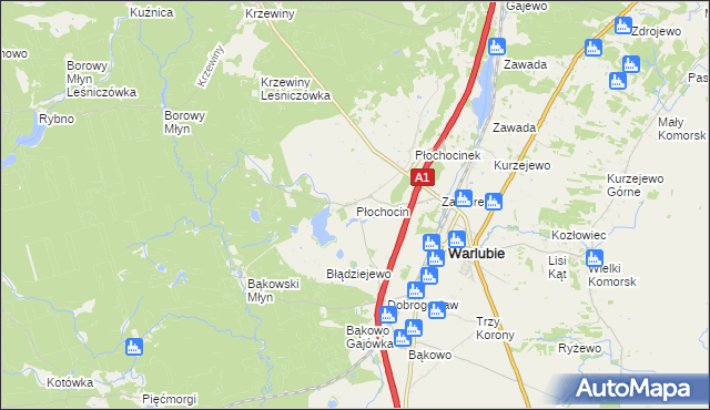 mapa Płochocin gmina Warlubie, Płochocin gmina Warlubie na mapie Targeo