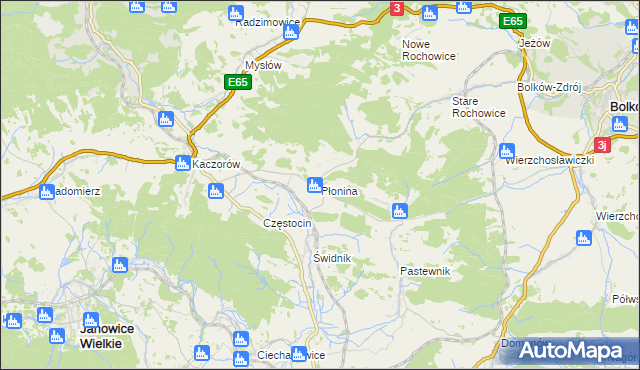 mapa Płonina gmina Bolków, Płonina gmina Bolków na mapie Targeo