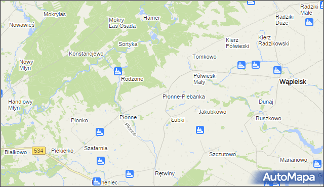 mapa Płonne-Plebanka, Płonne-Plebanka na mapie Targeo