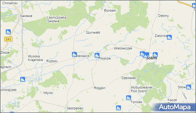 mapa Płosków gmina Sośno, Płosków gmina Sośno na mapie Targeo