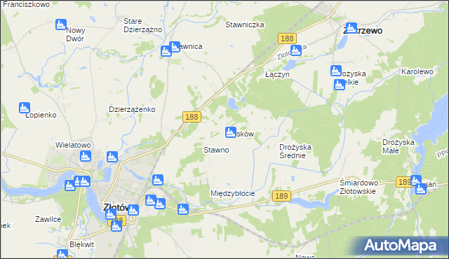 mapa Płosków gmina Złotów, Płosków gmina Złotów na mapie Targeo