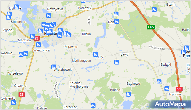 mapa Pluty gmina Myślibórz, Pluty gmina Myślibórz na mapie Targeo