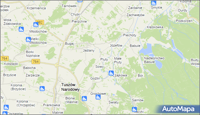 mapa Pluty gmina Tuszów Narodowy, Pluty gmina Tuszów Narodowy na mapie Targeo