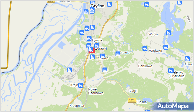 mapa Pniewo gmina Gryfino, Pniewo gmina Gryfino na mapie Targeo