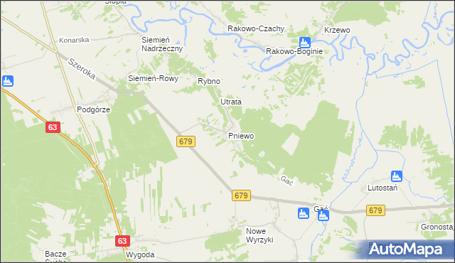 mapa Pniewo gmina Łomża, Pniewo gmina Łomża na mapie Targeo