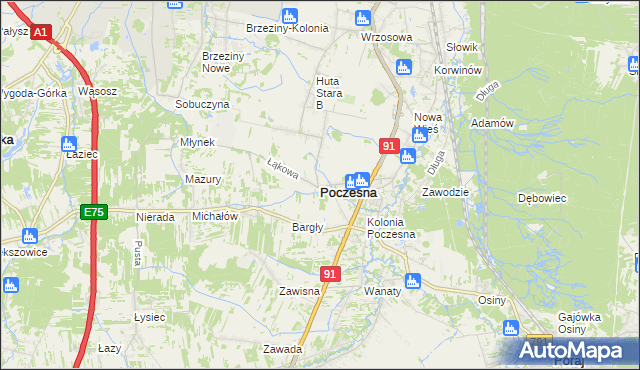 mapa Poczesna, Poczesna na mapie Targeo